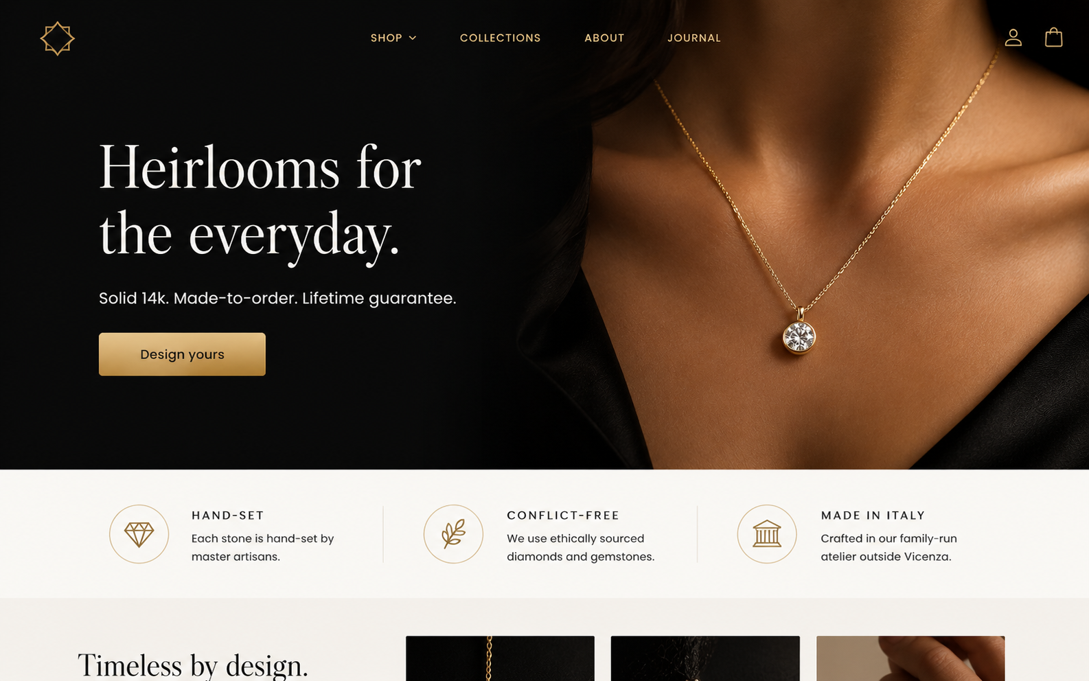 AI-generated jewelry brand landing page
