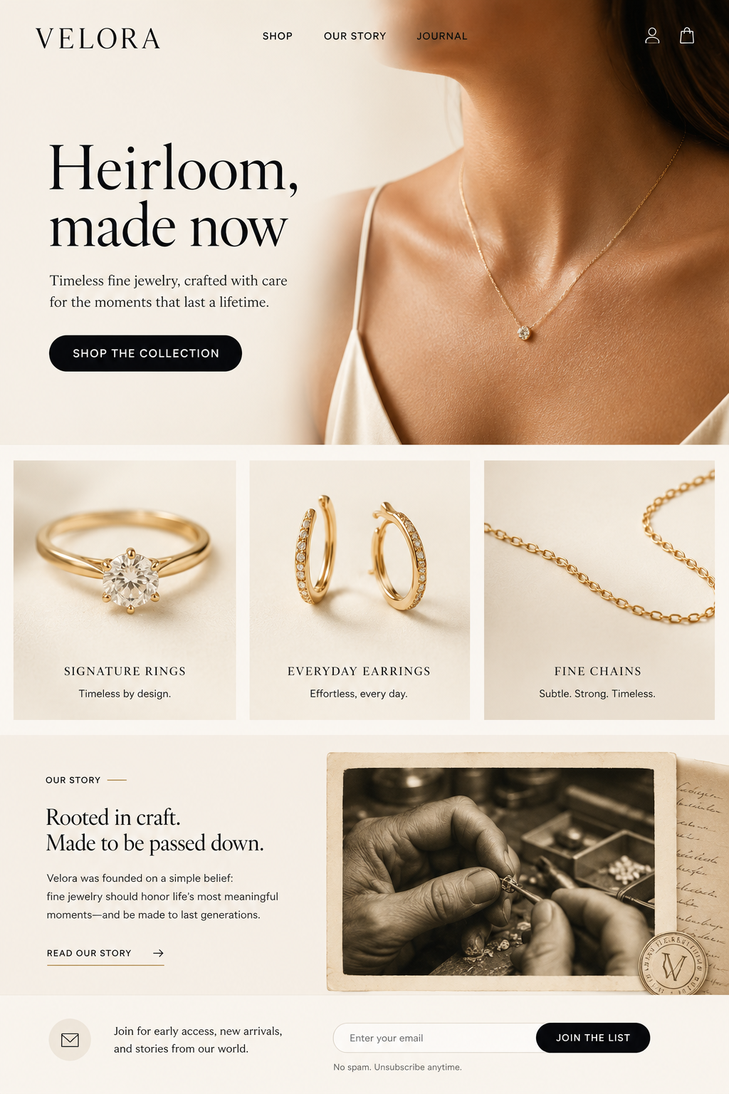 Jewelry brand landing page