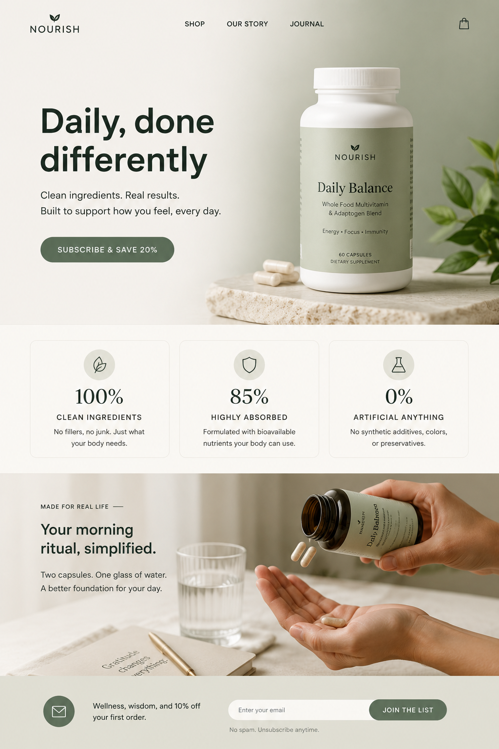 Supplements brand landing page