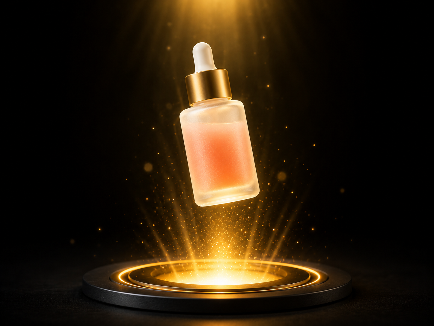 A product floating above a glowing gold upload portal