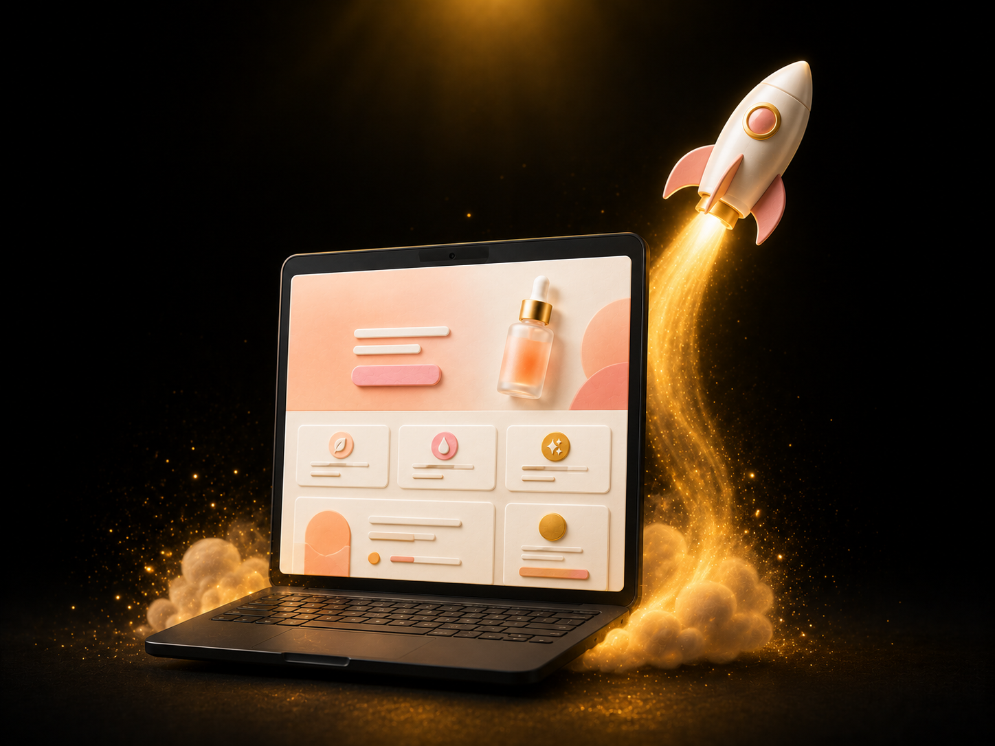 Live landing page being published with a gold rocket trail